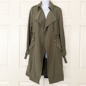 Olive Green Lightweight Trench Coat Duster with Silver Hardware